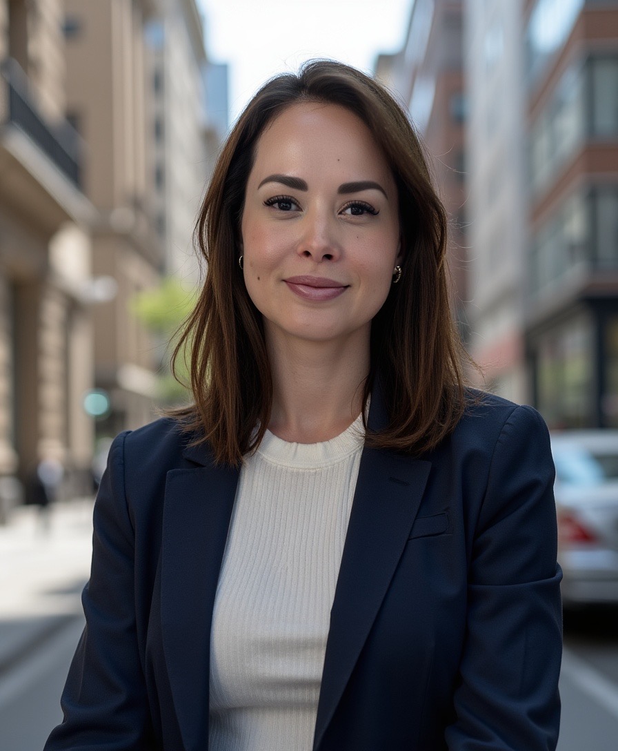 Valentina DuPont, CPA, professional portrait in an urban setting.