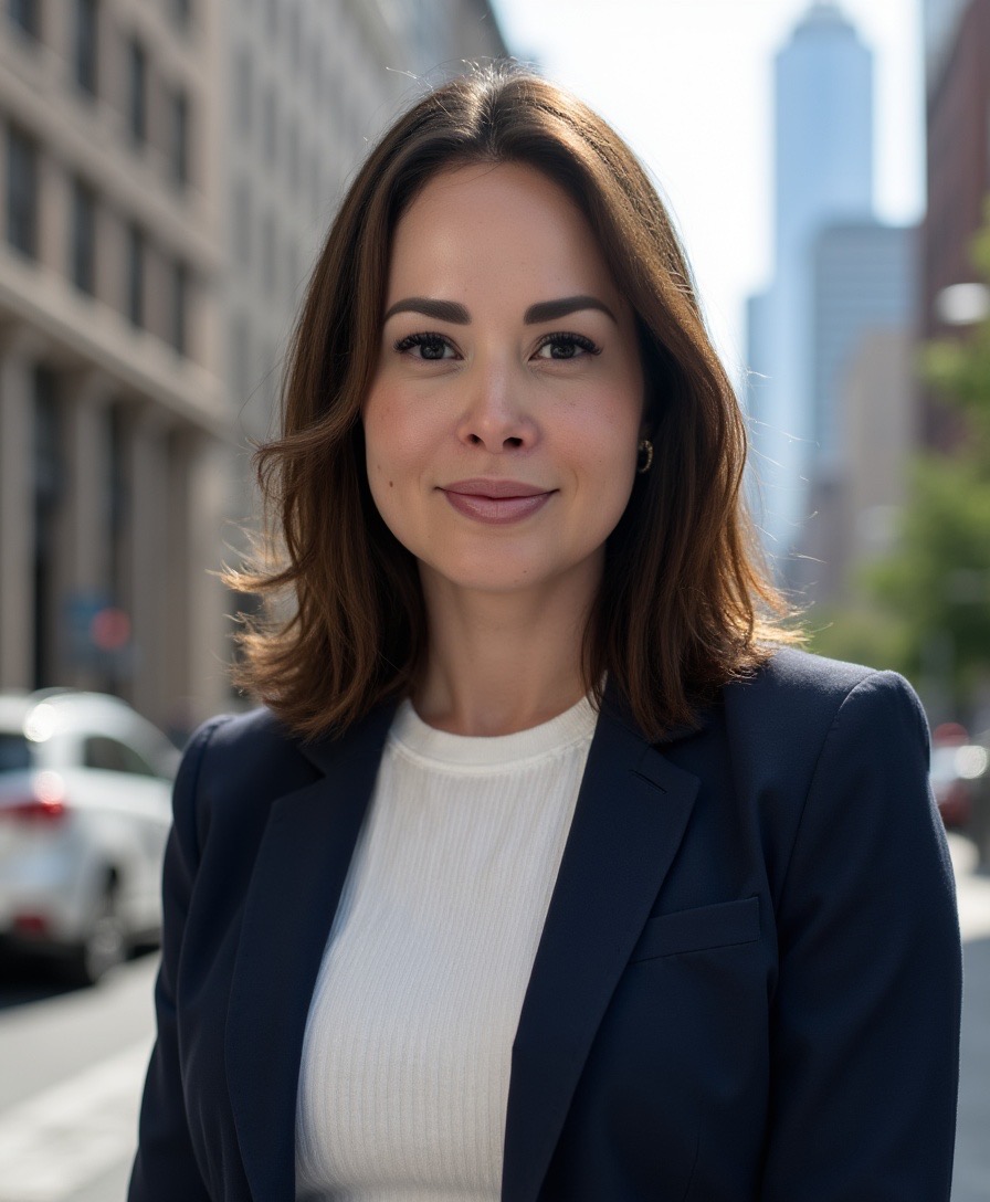 Valentina DuPont, CPA, professional portrait in a city setting.